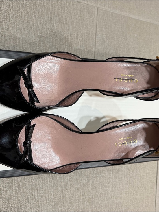 Gucci Shoes - Gucci Black Patent Leather Pointed Toe Slingback Pumps